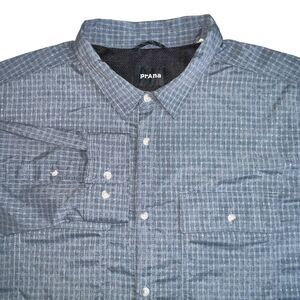 Prana Mens Blue‎ Check Polyester Long Sleeve Vented Button Up Shirt XXL